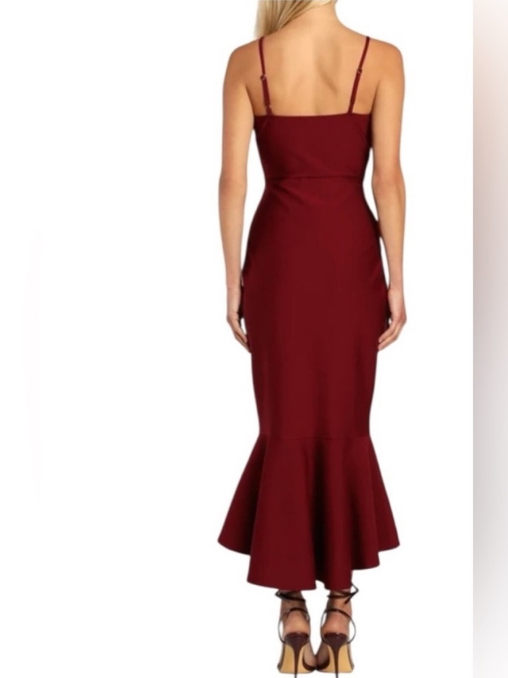 Lulus Stun Like Me NWT‎ size Small Wine Red Bodycon Trumpet Hem Midi Dress - Picture 2 of 12